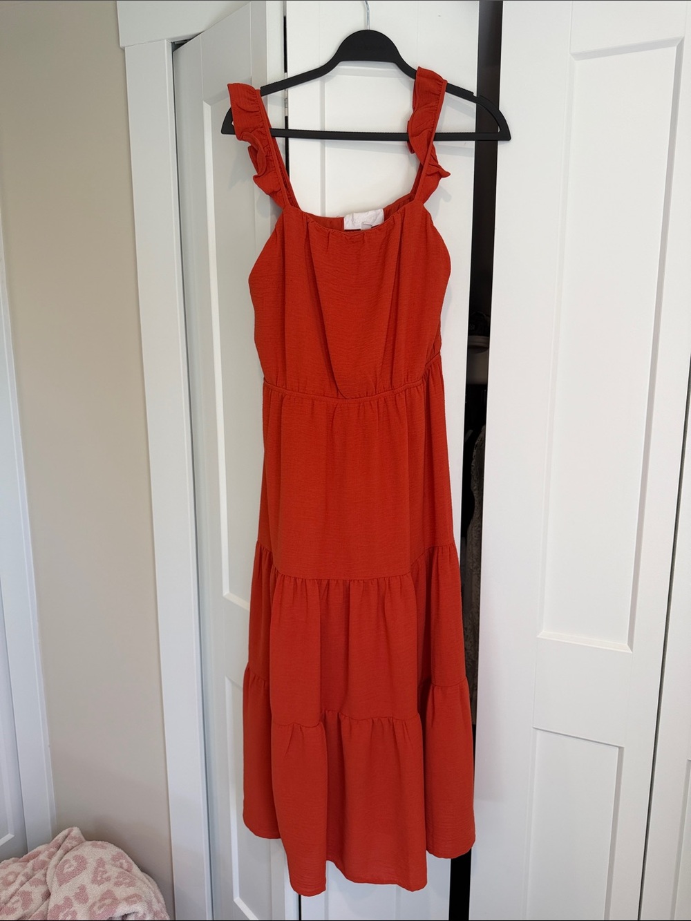 Rust Ruffle Strap Tiered Midi Dress